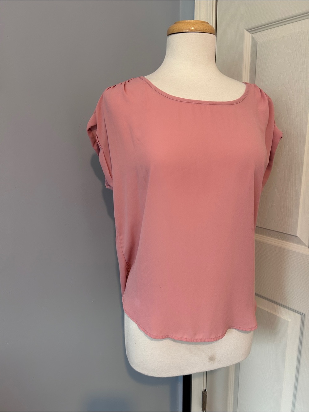 Pink Rose Mauve Scoop Neck Short Sleeve Blouse